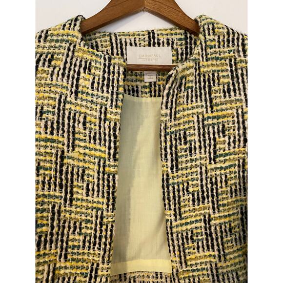 Emin and Paul Tweed Fringe Yellow Green Black Lady Jacket Wool Blend EUC Crop S - Picture 3 of 10